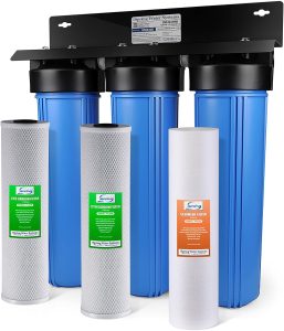 Filtre eau maison iSpring WGB32B Système de Filtration d'eau en 3 Étapes avec filtres à sédiments et Blocs de Charbon de 20 Pouces